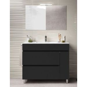 Mueble de baño caprera, lavabo y espejo 90x45cm grafito