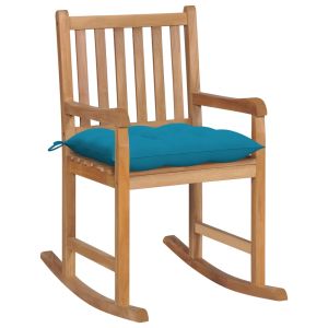 vidaXL silla mecedora de madera maciza de teca con cojín azul claro