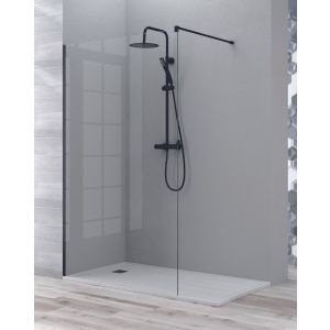 Mampara ducha fijo walk in | panel ducha transparente 70cm perfil negro