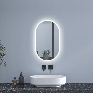 Espejo de baño LED 40 x 80 cm, ovalado, antivaho, luminosidad regulable