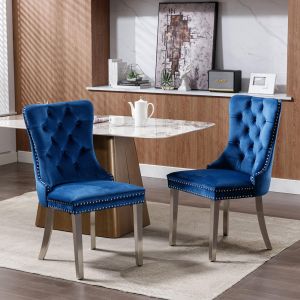 Silla, madera maciza, terciopelo, dos piezas, azul