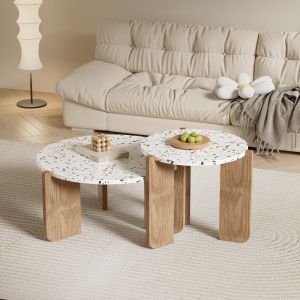 Mesa de centro anidable 2 piezas mdf natural 45,5x70x70cm