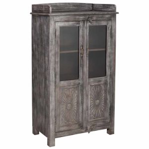 Vitrina de madera de 2 puertas acabado artesanal envejecido  74x41x128
