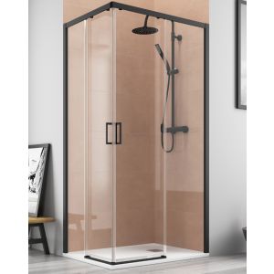 Mampara ducha rectangular angular| frente 160 lateral  80cm  negro