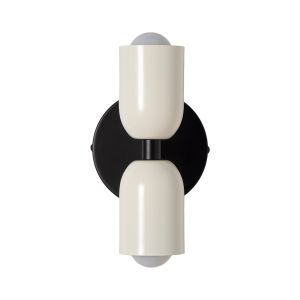 Aplique de Pared Doble E27 Disco Negro con Pantallas Crema + Crema