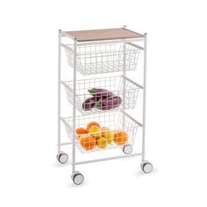 Carrito verdulero, 3 cestas extraíbles grandes, blanco-haya