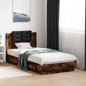 Cama cabecero luces LED roble ahumado 75x190 cm reg6855