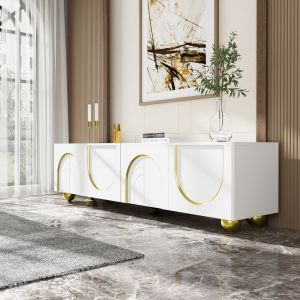 Mueble de tv con 4 puertas blanco y dorado 44x170x38cm
