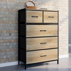 Cajonera industrial de 5 cajones de tela y madera negra - 60 cm