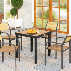 Mesa comedor exterior jardín terraza aluminio madera natural