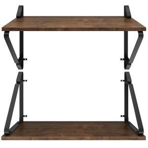2 estantes de pared, madera y acero, 15kg, 60x20x33,5cm, madera oscura