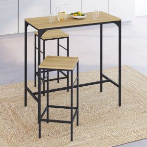 Mesa alta de bar industrial - 2 taburetes - 95 cm