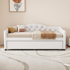 Cama abatible 90x200cm lino y mdf sin colchón beige