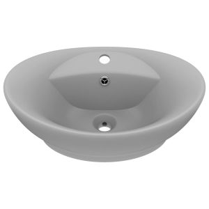 vidaXL lavabo lujoso ovalado con rebosadero cerámica gris claro mate