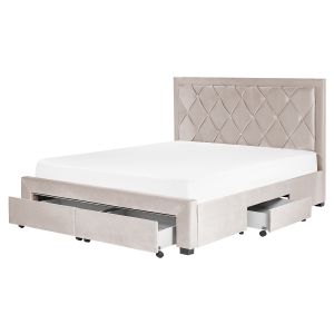 Cama con cajones lievin terciopelo beige 160 x 200 cm