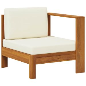 vidaXL sofá central con 1 reposabrazos madera de acacia blanca crema
