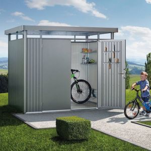CASETA METALICA BIOHORT JARDIN HIGHLINE H6 COLOR PLATA DOBLE PUERTA