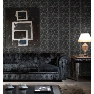 Papel pintado tnt geométrico de cubos con texturas lattice negro