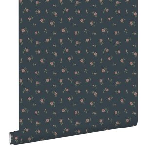 Estahome papel pintado vintage flores azul oscuro y rosa 50 x 900 cm
