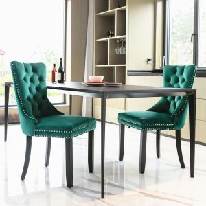 Silla,terciopelo y madera maciza,dos piezas,verde.