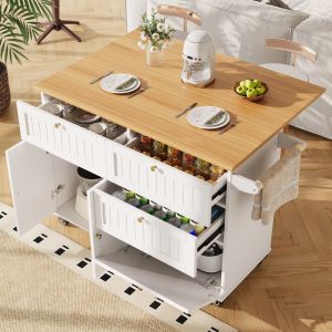 Isla de cocina con ruedas y puerta abatible blanco 88x133x37,3cm