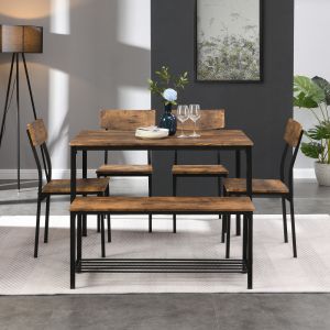 Conjunto de mesa y sillas mdf marrón industrial banco 4 sillas