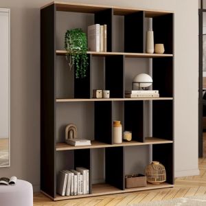 Estantería idmarket jena 4 niveles negra y efecto madera 143 cm