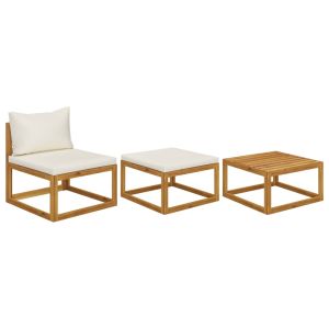 vidaXL muebles de jardín 3 pzas cojines crema madera maciza de acacia