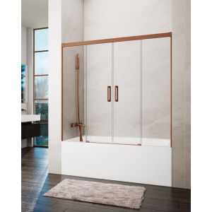 Mampara de bañera 2 fijos + 2 correderas basic 152-162cm transparente cobre