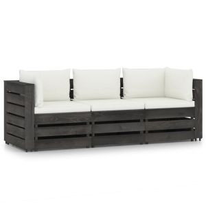 vidaXL sofá de palets 3 plazas cojines gris madera de pino impregnada