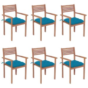 vidaXL sillas apilables de jardín 6 uds madera de teca con cojines