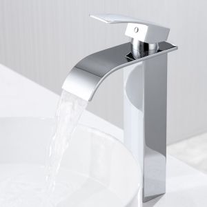 Grifo de lavabo - cromado - mezclador - acero inox - diseño cascada - monta