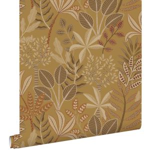 Estahome papel pintado hojas amarillo ocre 50 x 900 cm