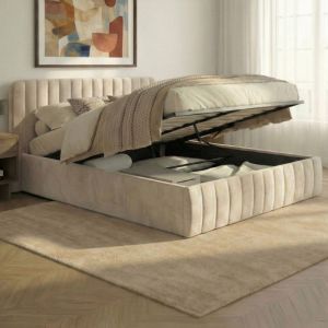 Cama con arcón doble - terciopelo beige - 160 x 200 cm