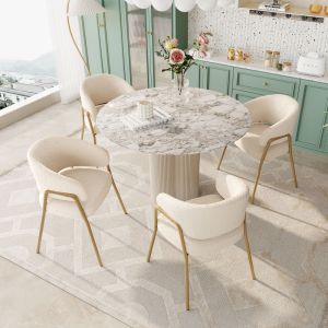 Silla de comedor borreguito blanca con patas doradas para comedor y salón