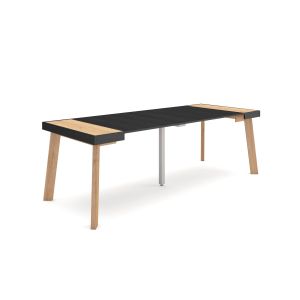 Mesa extensible, 58/222x90x73cm, roble y negro, patas de madera rf3062