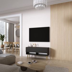 Mueble tv - negro mate, patas doradas - LED - 100 x 32 x 52 cm