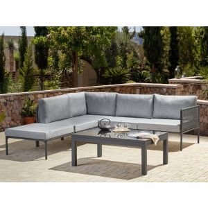 Conjunto esquinero de jardín 6 plazas forano metal gris
