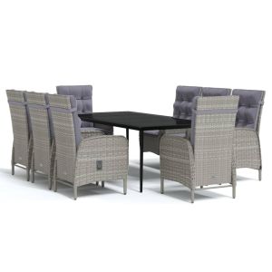 vidaXL juego de comedor de jardín 9 piezas gris y negro