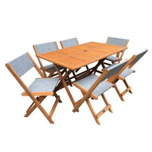 Salon comedor para jardín  "séoul" - 1 mesa + 6 sillas - maple - gris