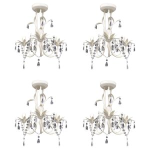 vidaXL lámparas de araña de cristal 4 unidades blanco elegante