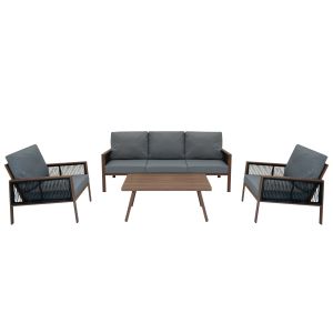 Conjunto para exteriores de aluminio 5 plazas - efecto madera