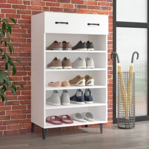Mueble zapatero de madera contrachapada blanco 60x35x105 cm esxt1157