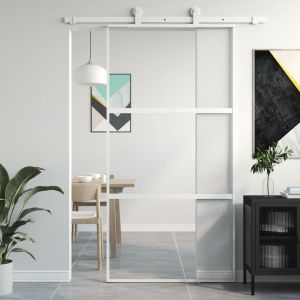 Puerta corredera vidrio templado y aluminio blanca 102,5x205 cm esxt1122