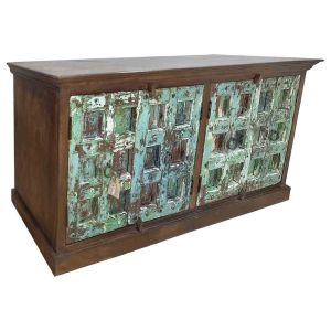Aparador de madera acabado artesanal azul 212x52x98h cm