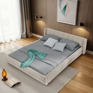 Cama tapizada 140x200cm con respaldo ergonómico chenilla – color beige