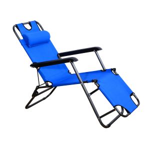 Tumbona plegable y reclinable metal, tela oxford color azul 118x60x80 cm