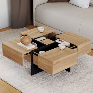 Mesa de centro cuadrada - 4 cajones - 70x70x35 cm