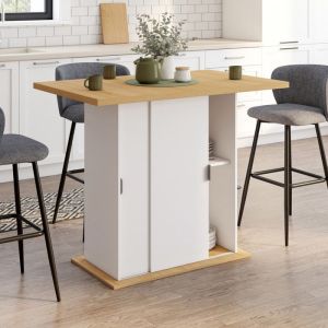 Isla central de madera blanca para 4 personas - 110 cm