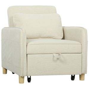 Sofá cama individual tejido tipo terciopelo ecológico color beige